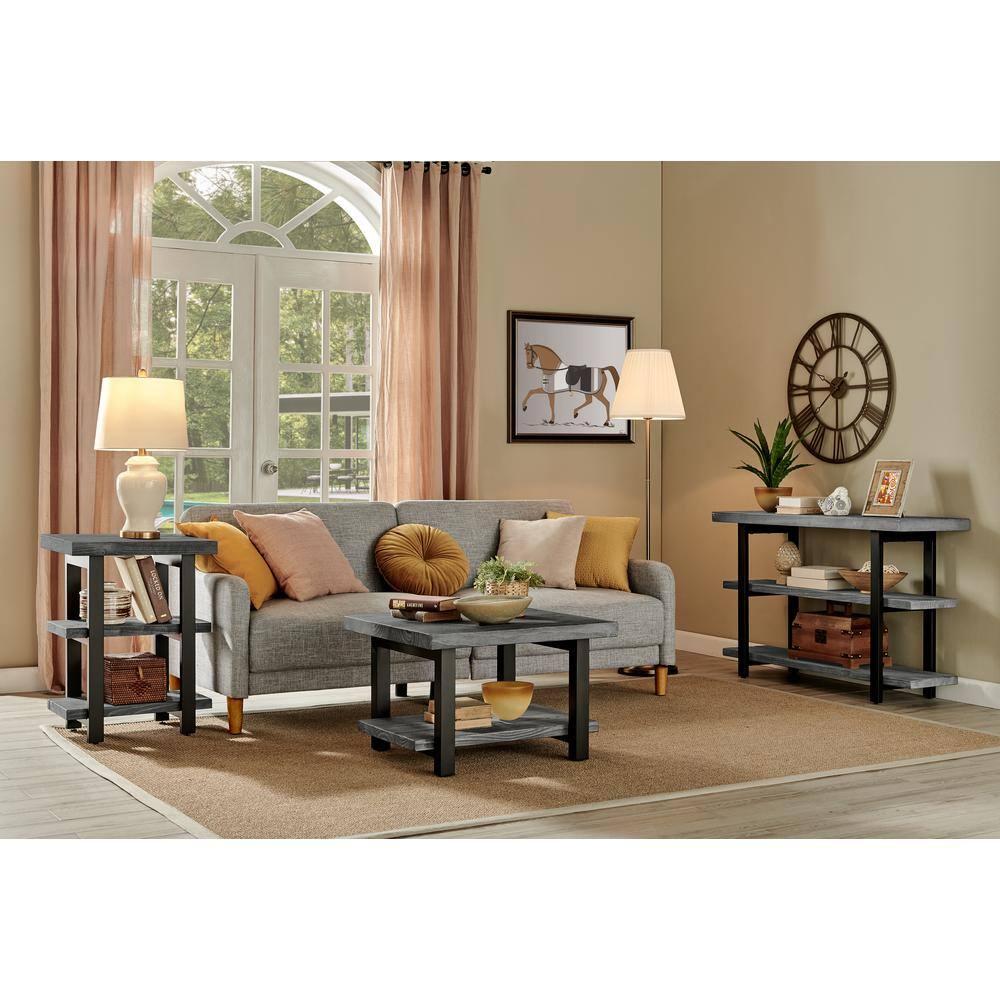 Alaterre Farmhouse Reclaimed Wood Console Table with Shelves, Slate Gray/Black