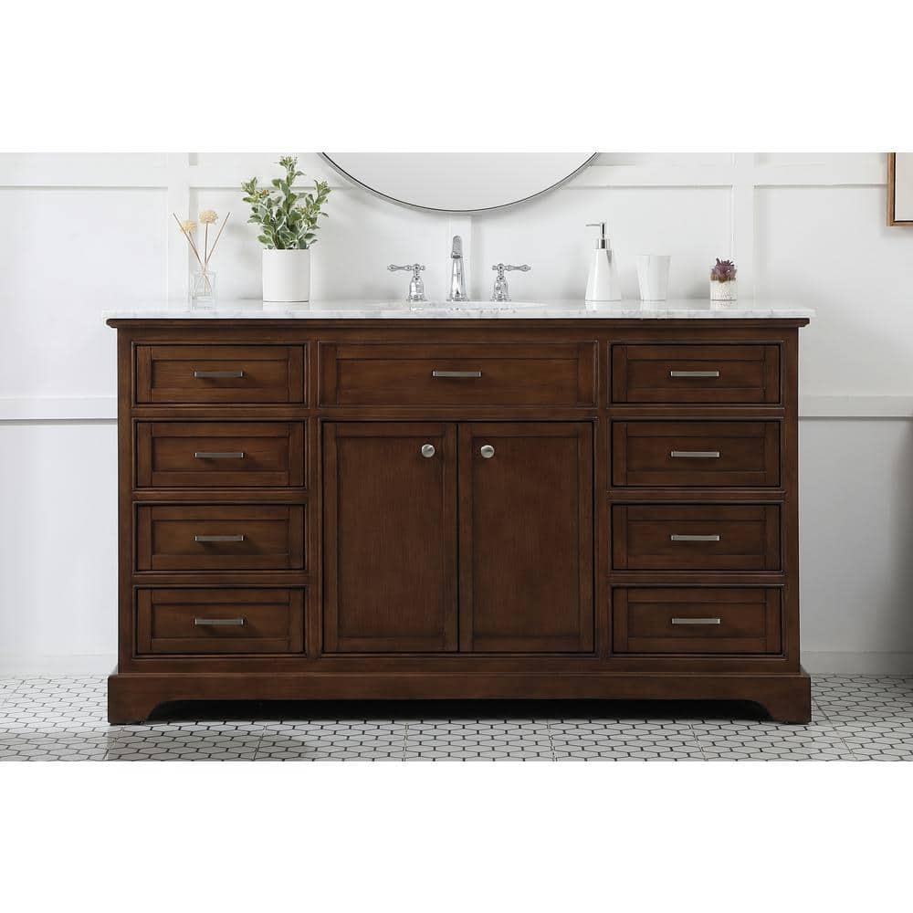 Elegant Decor Americana 60" Metal MDF Marble Single Bathroom Vanity in Teak