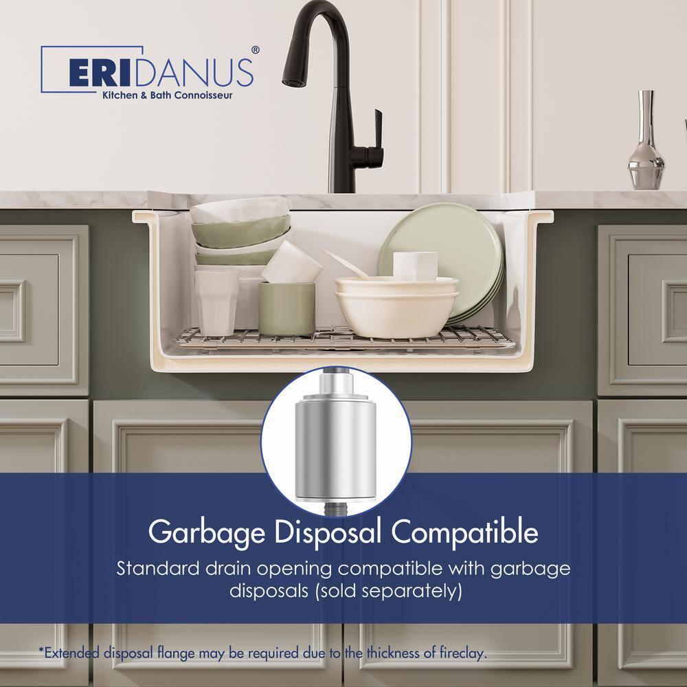 Oslo White Single Bowl Fireclay Undermount Kitchen Sink with Basket Strainer and Bottom Grid