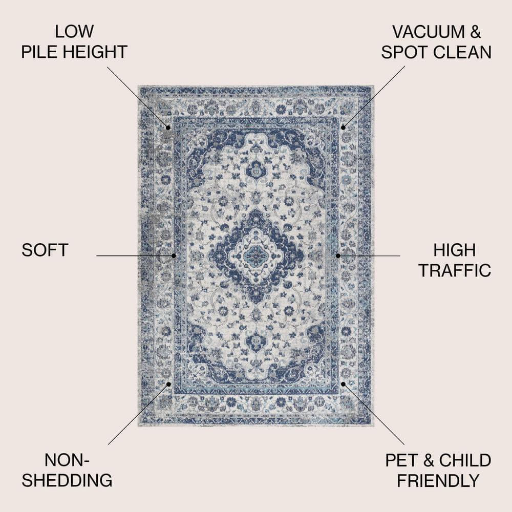 5'x 8' Indhira Ornate Medallion Persian Area Rug, Blue/Gray - JONATHAN Y