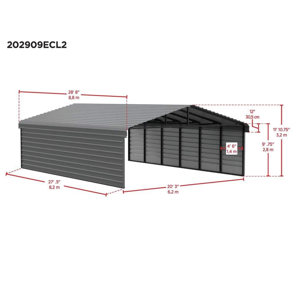 Arrow 29 x 20 ft Charcoal Carport with 2-sided Enclosure