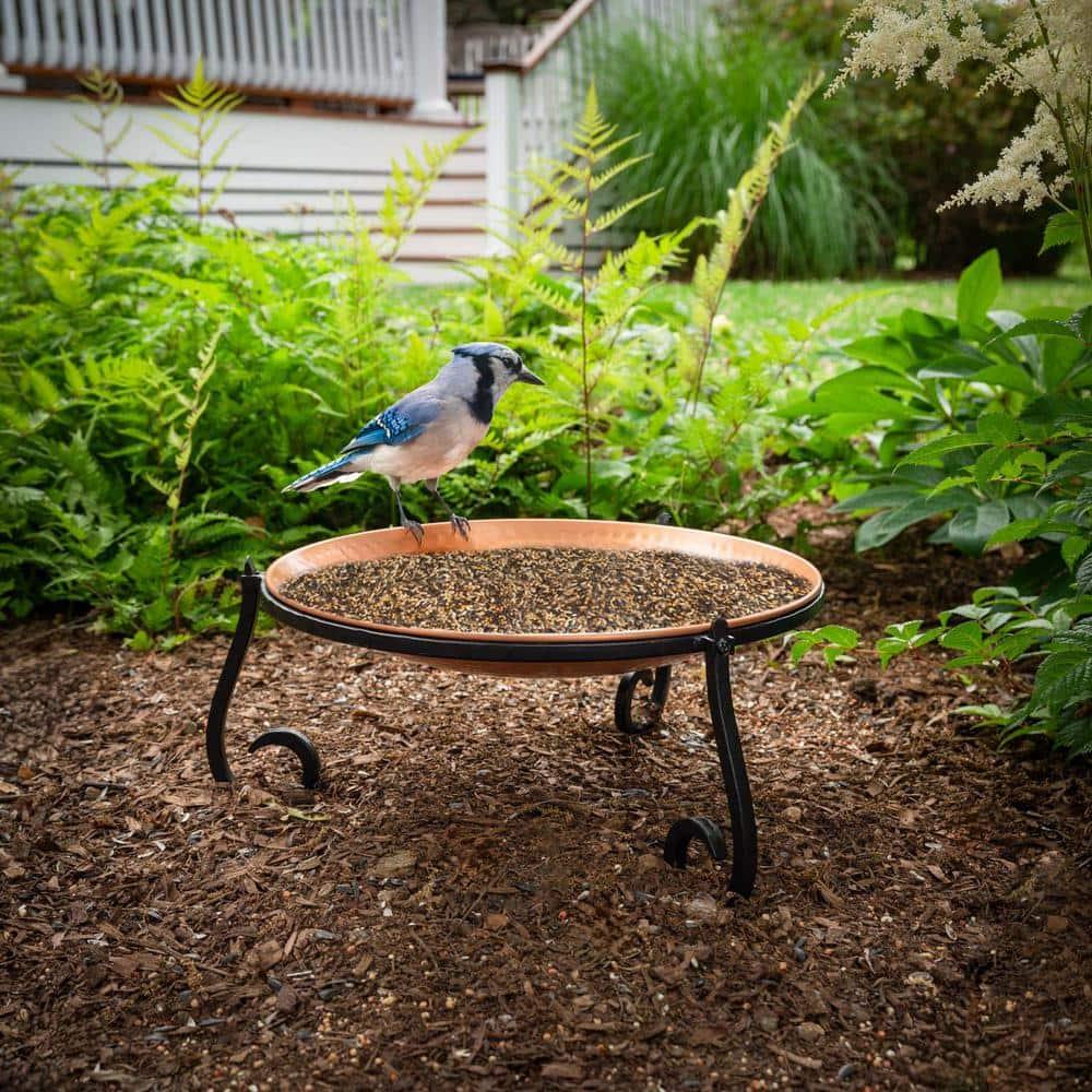 Good Directions BB-1 Pure Copper Birdbath Bird Feeder Heavy Gauge, 13.5” Diameter, Hand-Forged Black Steel Stand