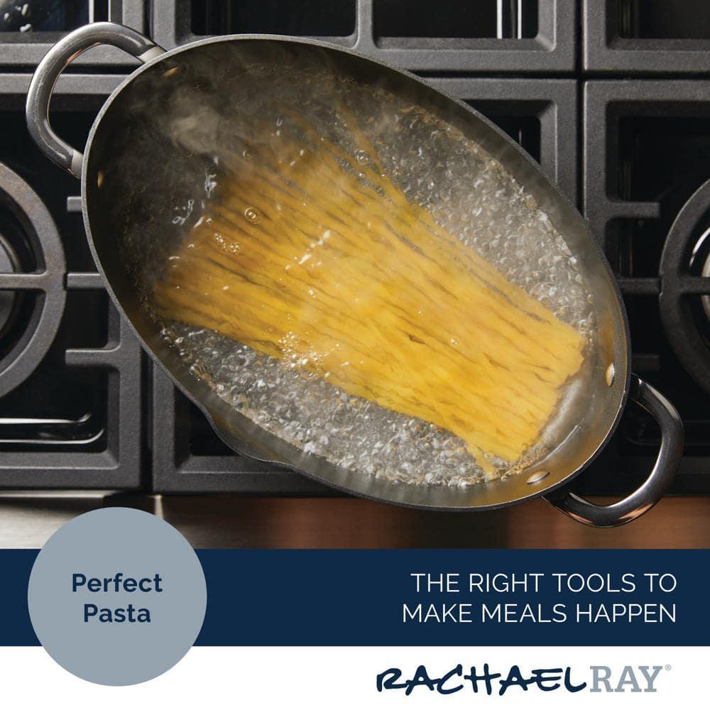Rachael Ray 8qt Hard Anodized Nonstick Oval Pasta Pot and Braiser Gray: Tempered Glass Lid, Dishwasher & Oven Safe