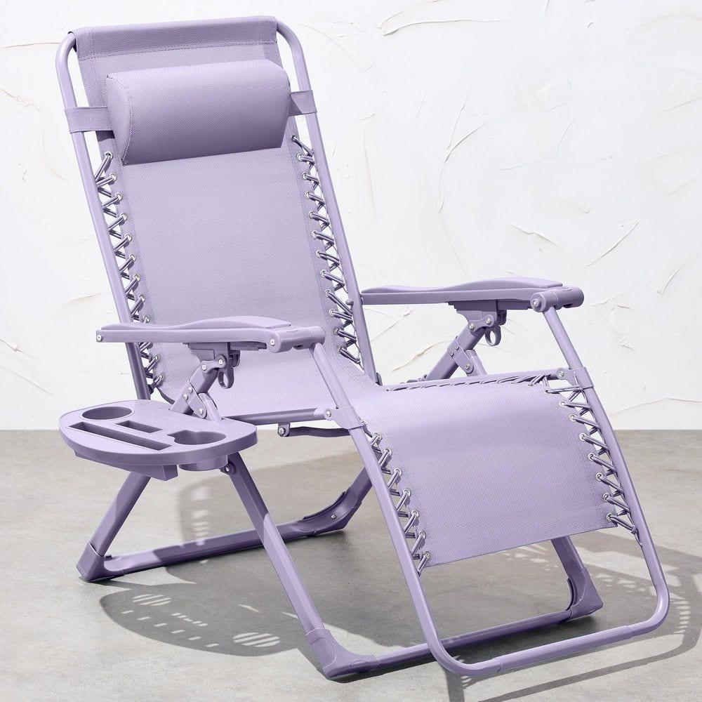 Best Choice Products Monochromatic Zero Gravity Chair, Folding Patio Recliner w/Side Tray, Headrest - Lavender