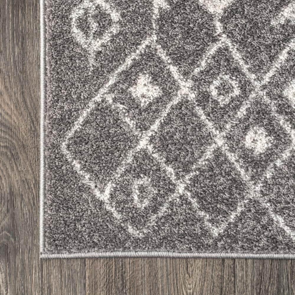 8'x10' Ziri Moroccan Geometric Area Rug, Grey/Cream - JONATHAN Y