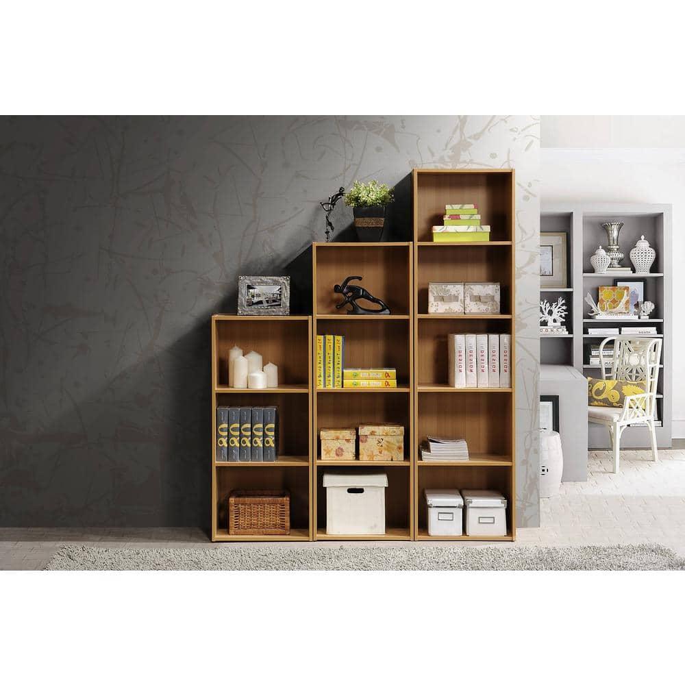 Hodedah 12 x 16 x 60 Inch 5 Shelf Bookcase and Office Organizer Solution for Living Room, Bedroom, Office, or Nursery, Beech Wood Finish