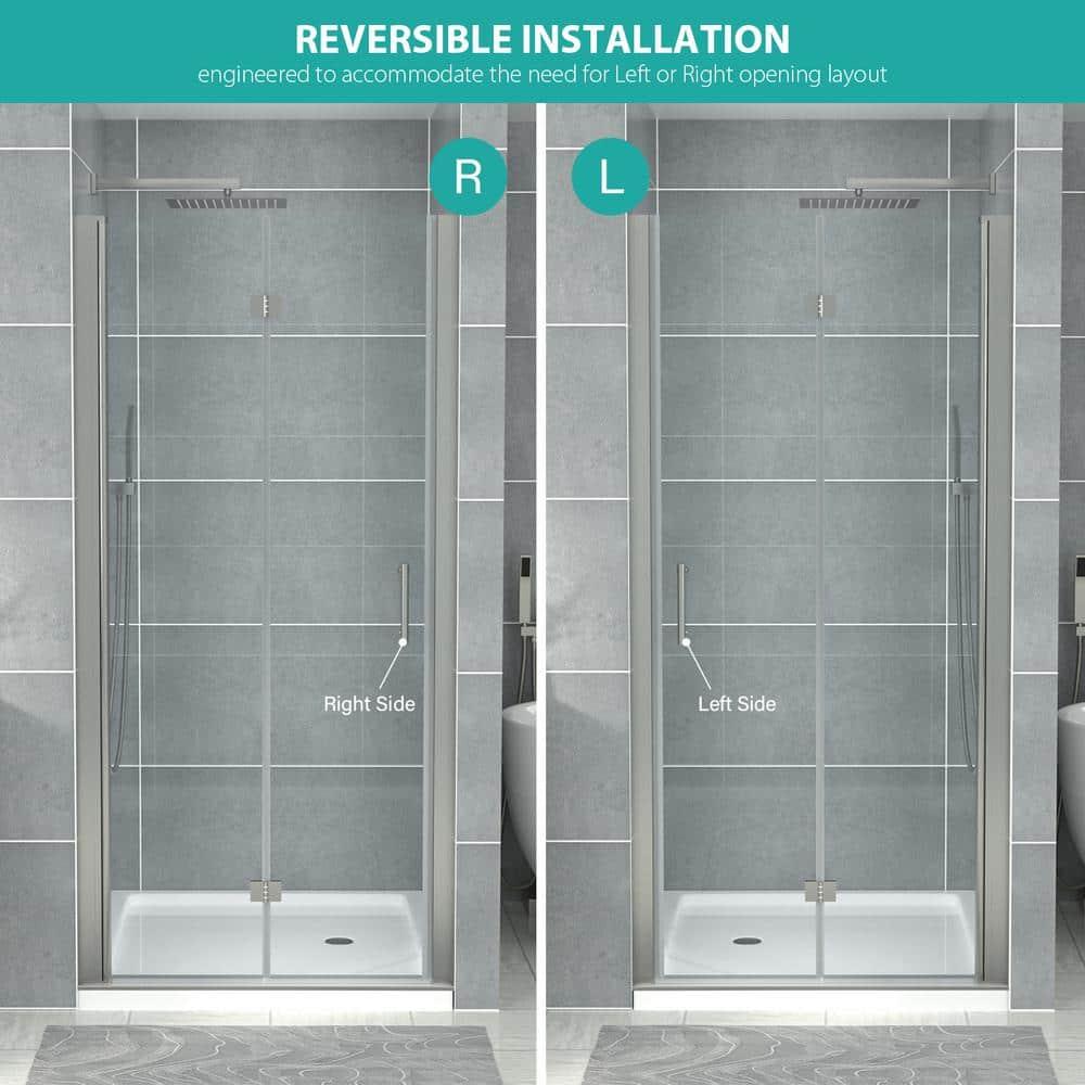 Sarlai 30 - 31 3/8" W x 72" H BiFold Frameless Glass Shower Door with Clear Tempered Glass S-SD3072BF-SS