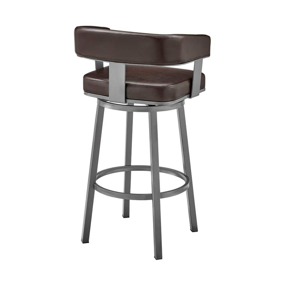 Armen Living Lorin30" Bar Height Swivel Bar Stool in Java Finish and Chocolate Faux Leather