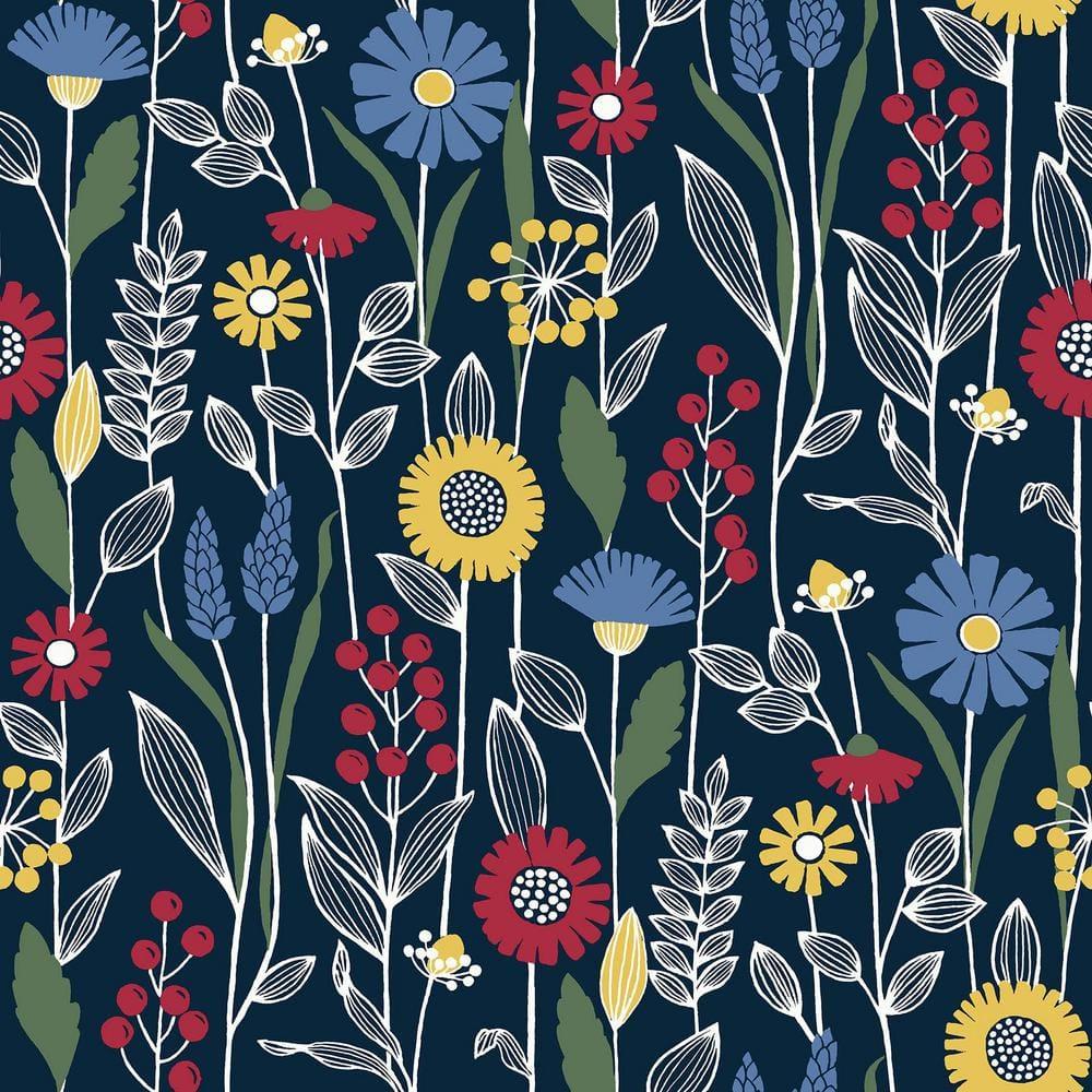NuWallpaper Navy Jane Peel and Stick Wallpaper: Removable Floral Botanical PVC, Self-Adhesive, 30.75 Sq Ft Coverage