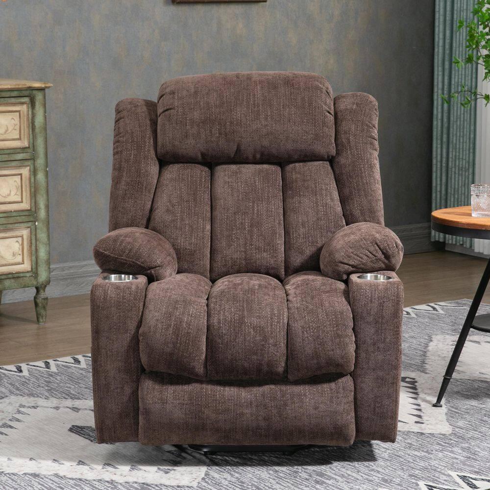 Power Lift Chair with Full-Body Massage and Heat, Electric Recliner Chairs for Adults, Remote Control, Standing Assistance, USB Ports, Stainless Steel Cup Holders, Chenille Brown