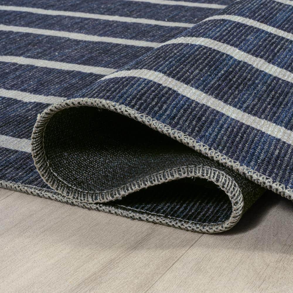 5' x 8' Rand Distressed Ticking Stripe Machine-Washable Area Rug, Navy/Ivory - JONATHAN Y