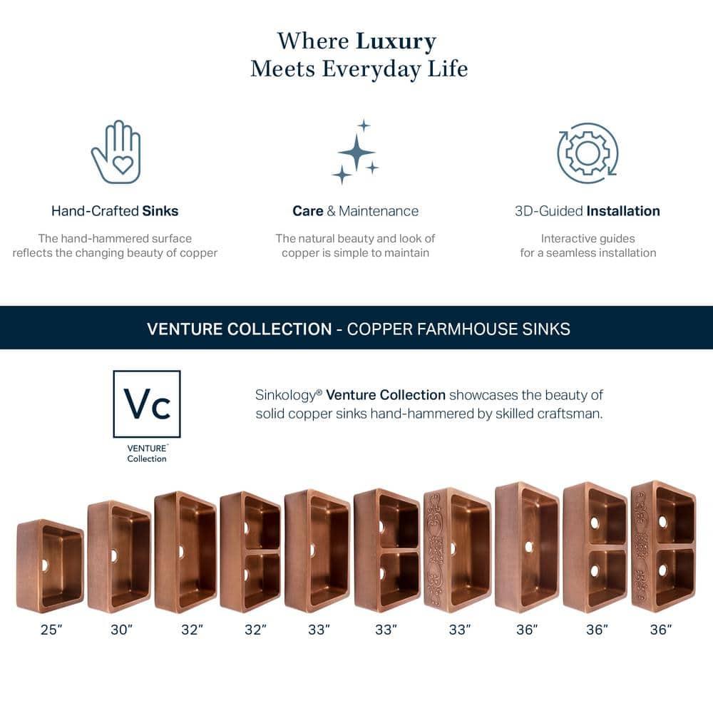 Lange Copper 30" Single Bowl Farmhouse Apron Front Undermount Kitchen Sink