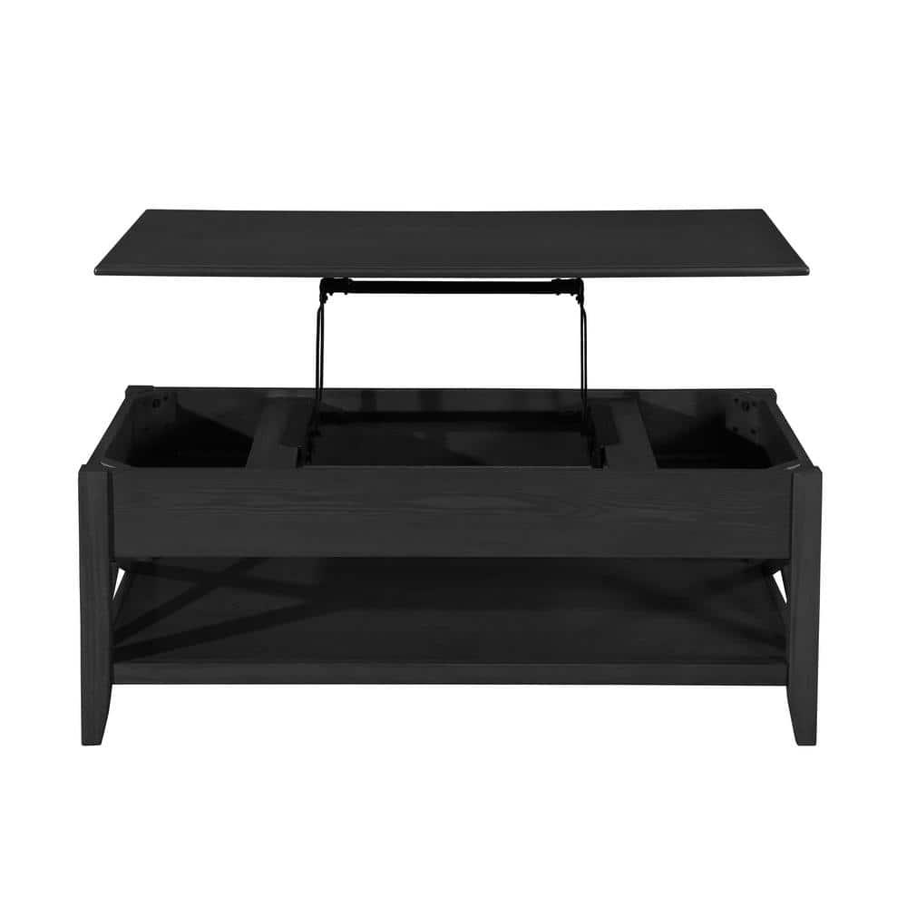 Noble House Moses Farmhouse Faux Wood Lift Top Coffee Table, Black