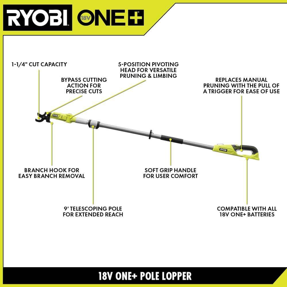 Ryobi 18V Electric Cordless Pole Saw with Lithium Ion Battery