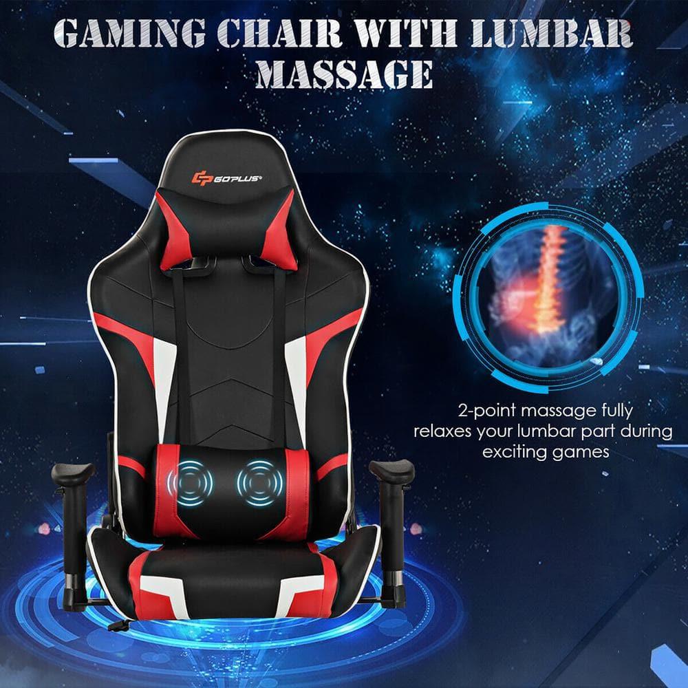 Goplus Gaming Computer Desk&Massage Gaming Chair Set w/Monitor Shelf Power Strip Red
