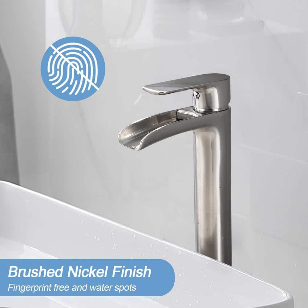 NEWATER Matte Black Tall Bathroom Vessel Sink Faucet, Single Hole Single Handle Waterfall Modern Bathroom Faucet, Vanity Faucet with Water Supply Line