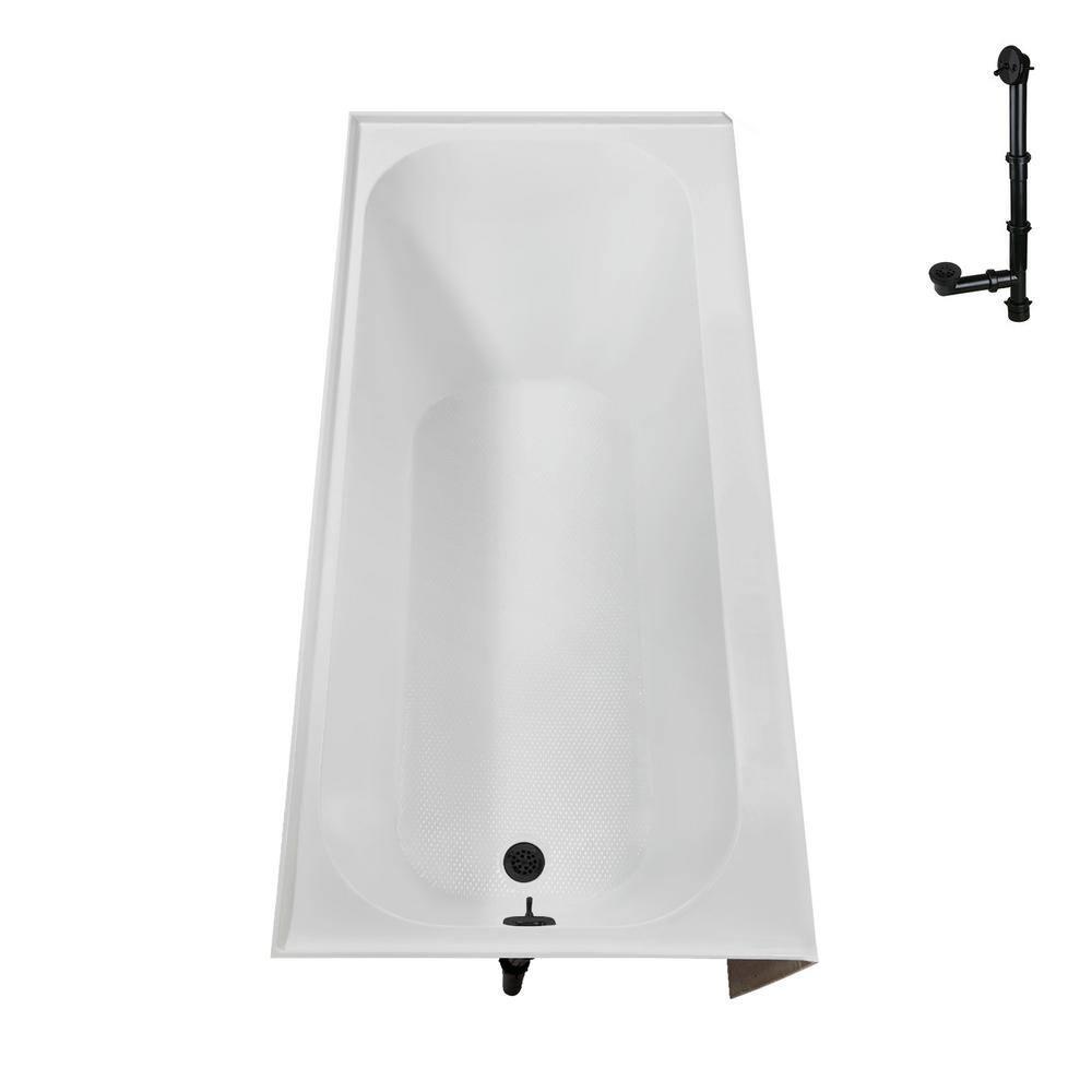 Streamline NAL-5280-BL 66 in. x 32 in. Acrylic Left-Hand Drain Alcove Bathtub in Glossy White With External Drain in Matte Black
