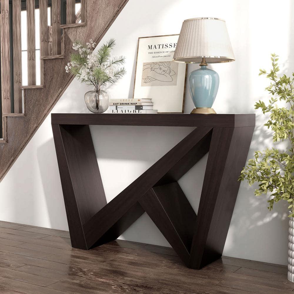 24/7 Shop At Home 48" Sunguard Modern Rectangular Console Table: Geometric Red Cocoa Design