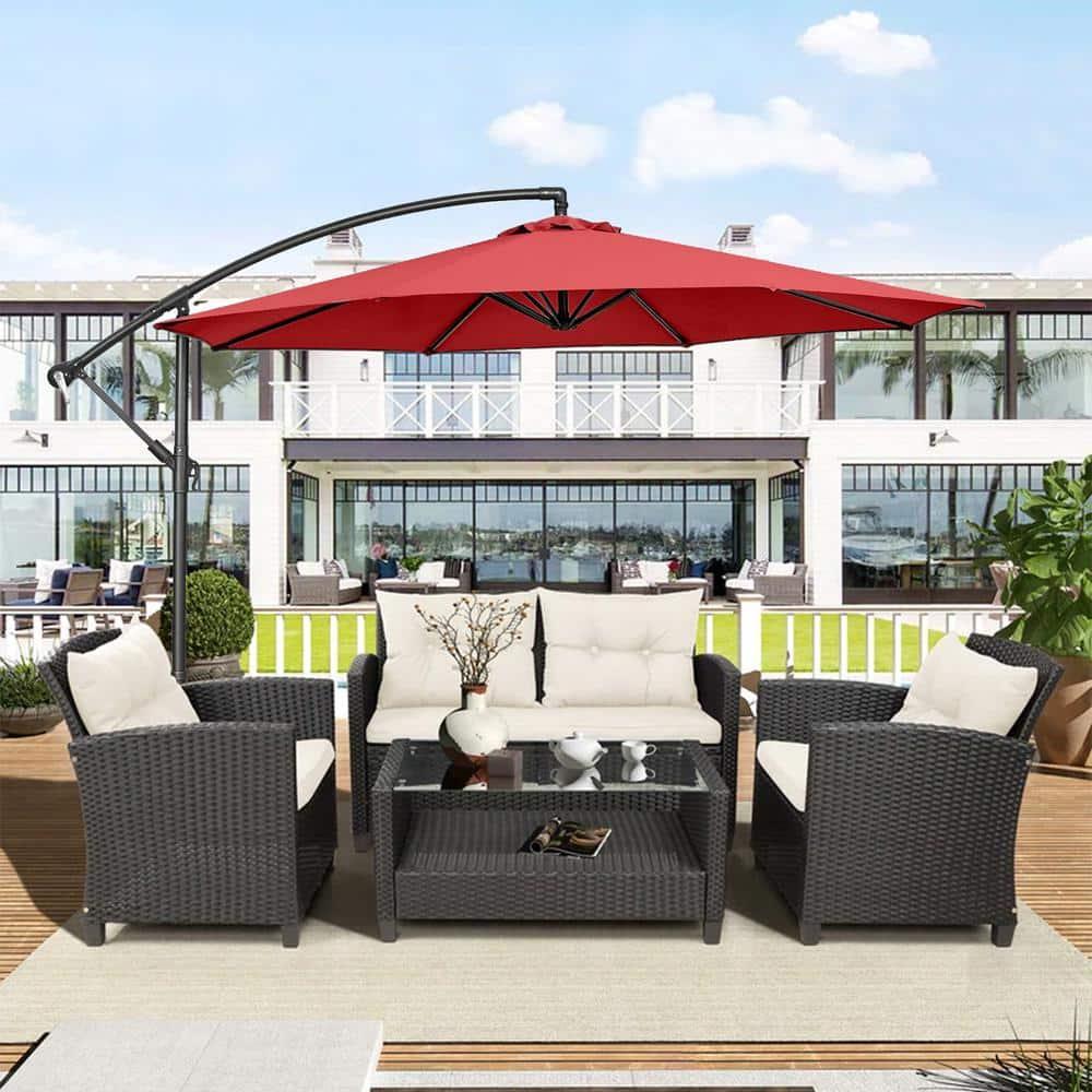 Costway  10 FT Patio Offset Umbrella w/8 Ribs Cross Base Tilt Claret