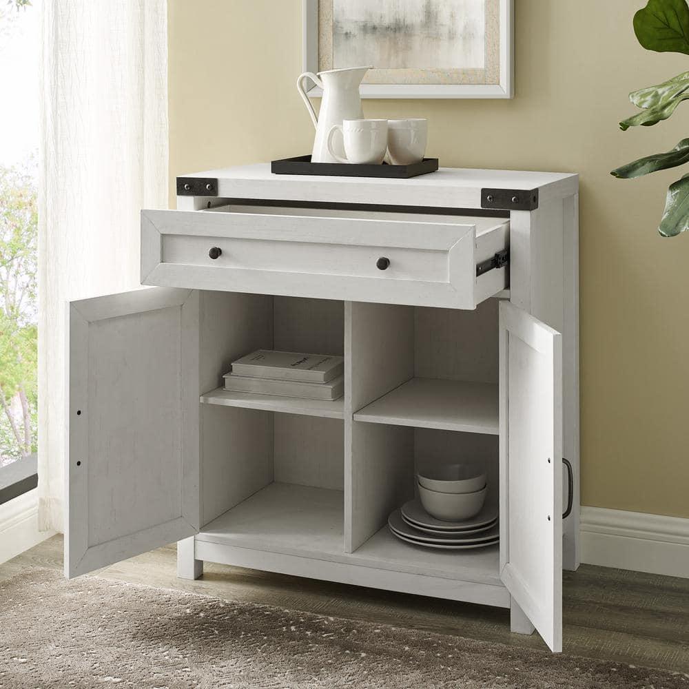 Walker Edison Modern Farmhouse 2 Barn Door Accent Cabinet, Brushed White