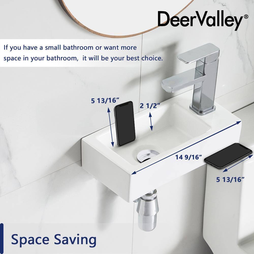 DeerValley DV-1V081R White Ceramic Rectangular 7'' Wall Mount Bathroom Sink