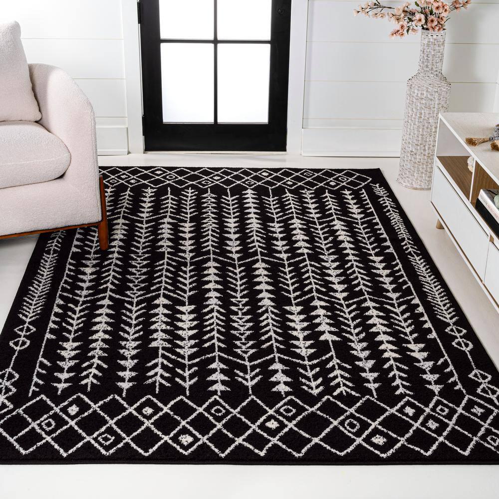 JONATHAN Y Ziri Moroccan Geometric Black/Cream 3 ft. x 5 ft. Area Rug