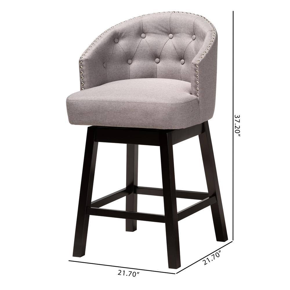 2pc Theron Fabric and Wood Swivel Counter Height Barstool Set Gray/Espresso Brown - Baxton Studio