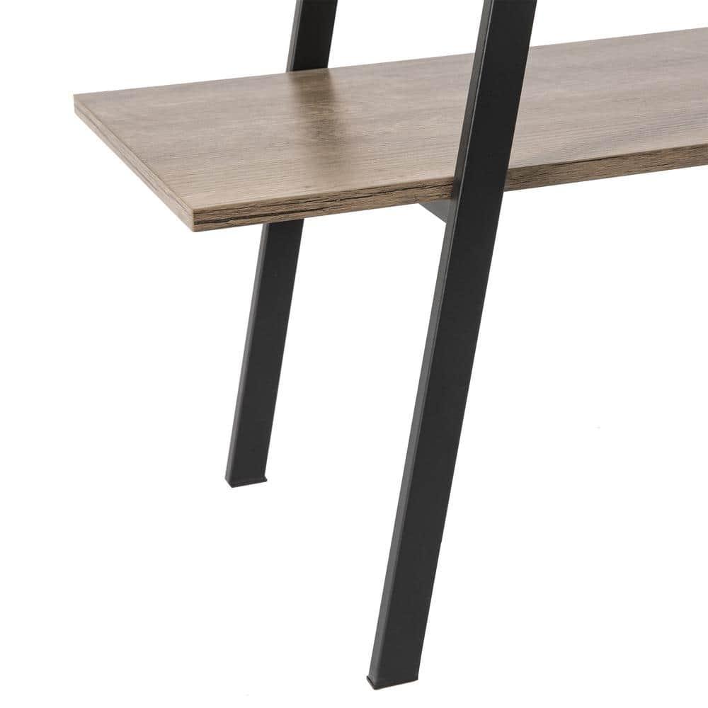 Glitzhome 64.5"H Modern Industry Wooden Oak Melamine 4-Tier Metal/ Wooden Leaning Bookcases & Ladder Shelves