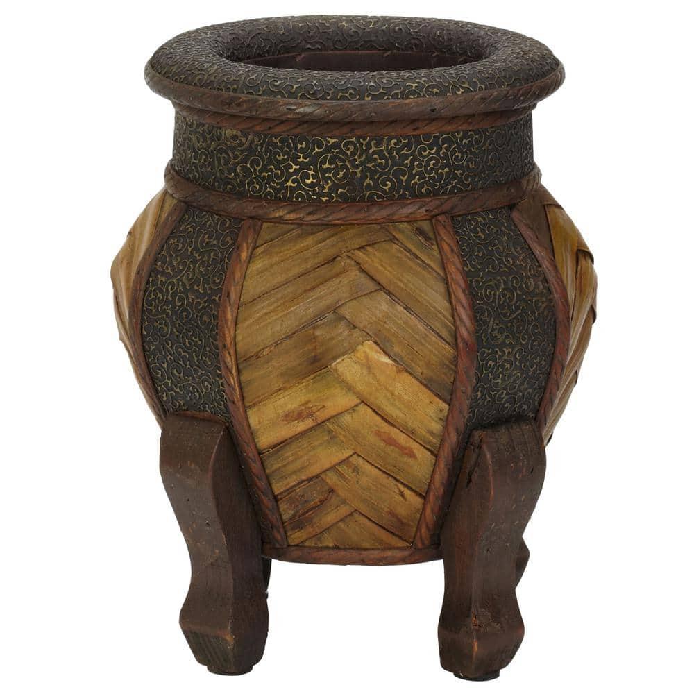 Nearly Natural 2pc Decorative Round Wood Planter Set