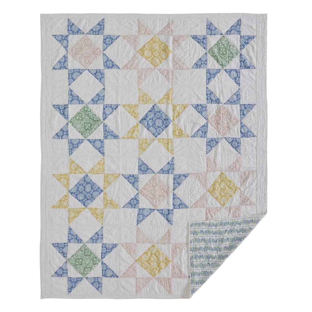 VHC Brands Jolie Blue and Green Patchwork Cotton Quilt, Twin - Reversible