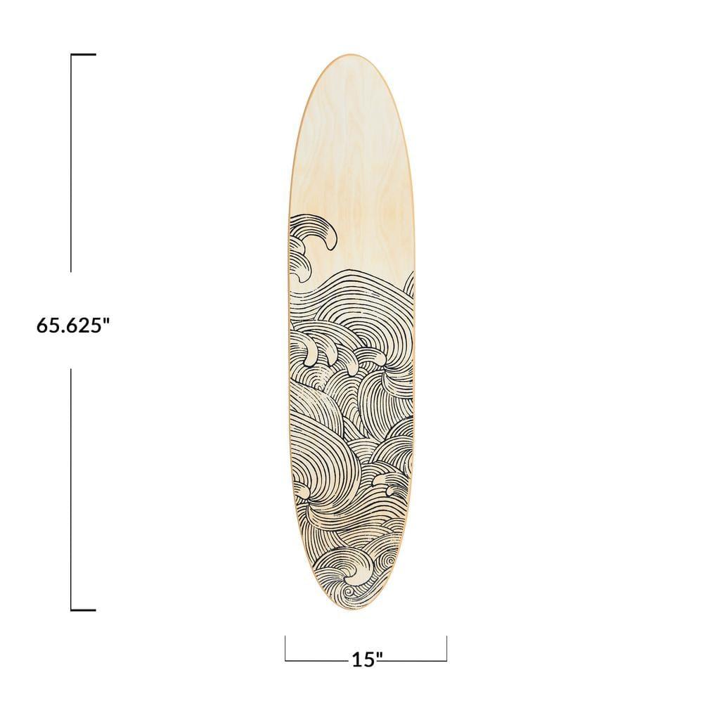 Storied Home Lacquered Wood Surfboard Wall Decor with Waves Hangs Vertical or Horizontal: Matte Finish, Abstract Pattern