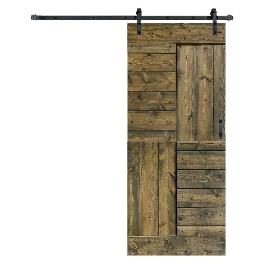 IsLife L Series Paneled Solid Wood Sliding Barn Door with Installation Hardware Kit -Assembly Needed