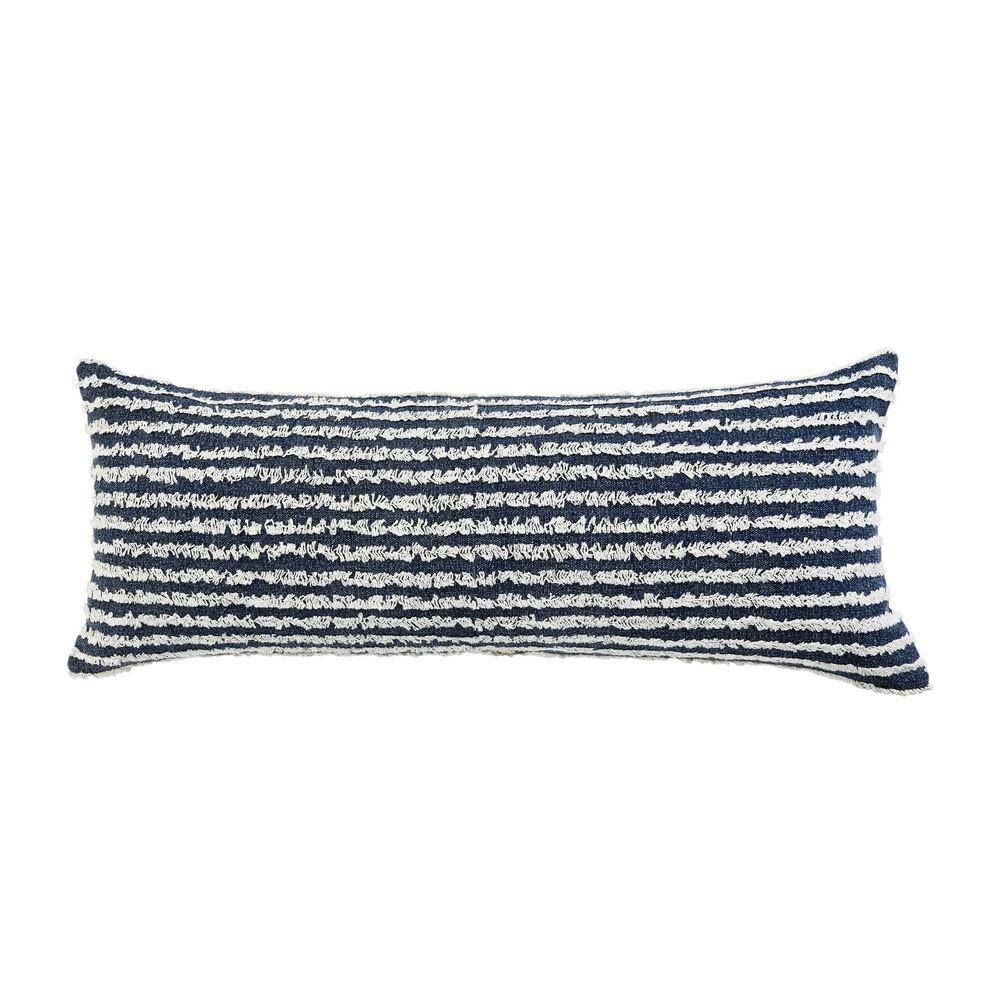 Wispy Ways Ensign Blue/Cream Striped Textured Poly-fill 14 in. x 36 in. Indoor Throw Pillow