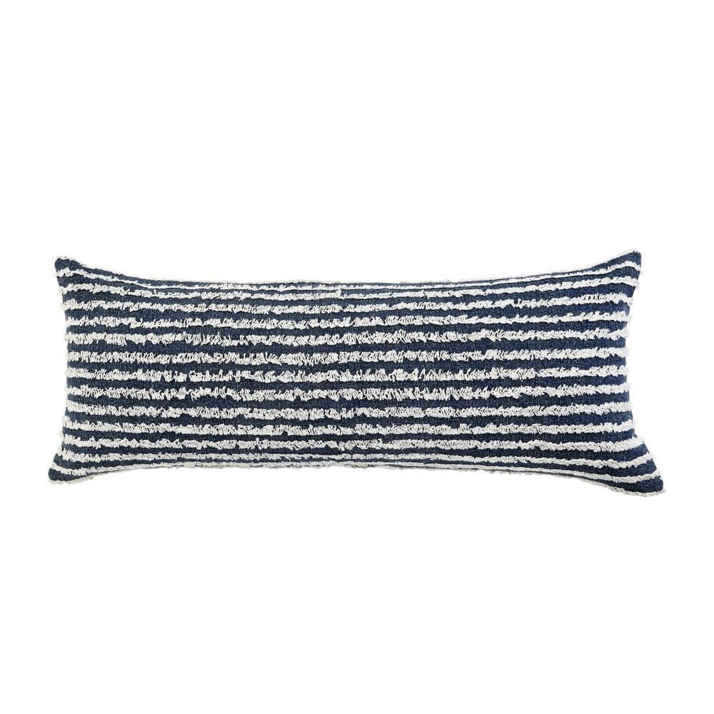 Wispy Ways Ensign Blue/Cream Striped Textured Poly-fill 14 in. x 36 in. Indoor Throw Pillow