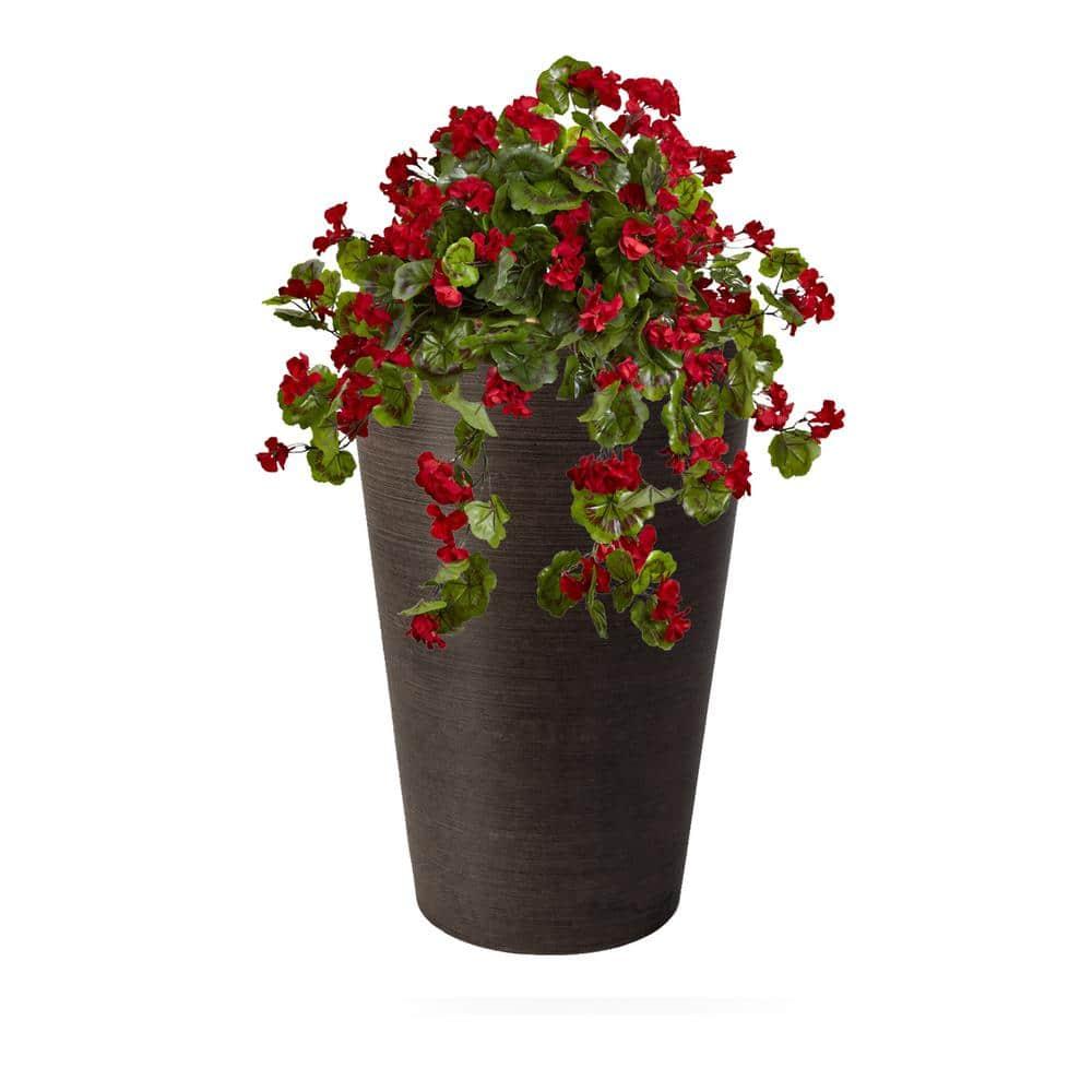 Algreen Valencia Planter, Round Taper Planter with Elevated Plant Shelf, 16-In.by 24-In., Spun Chocolate