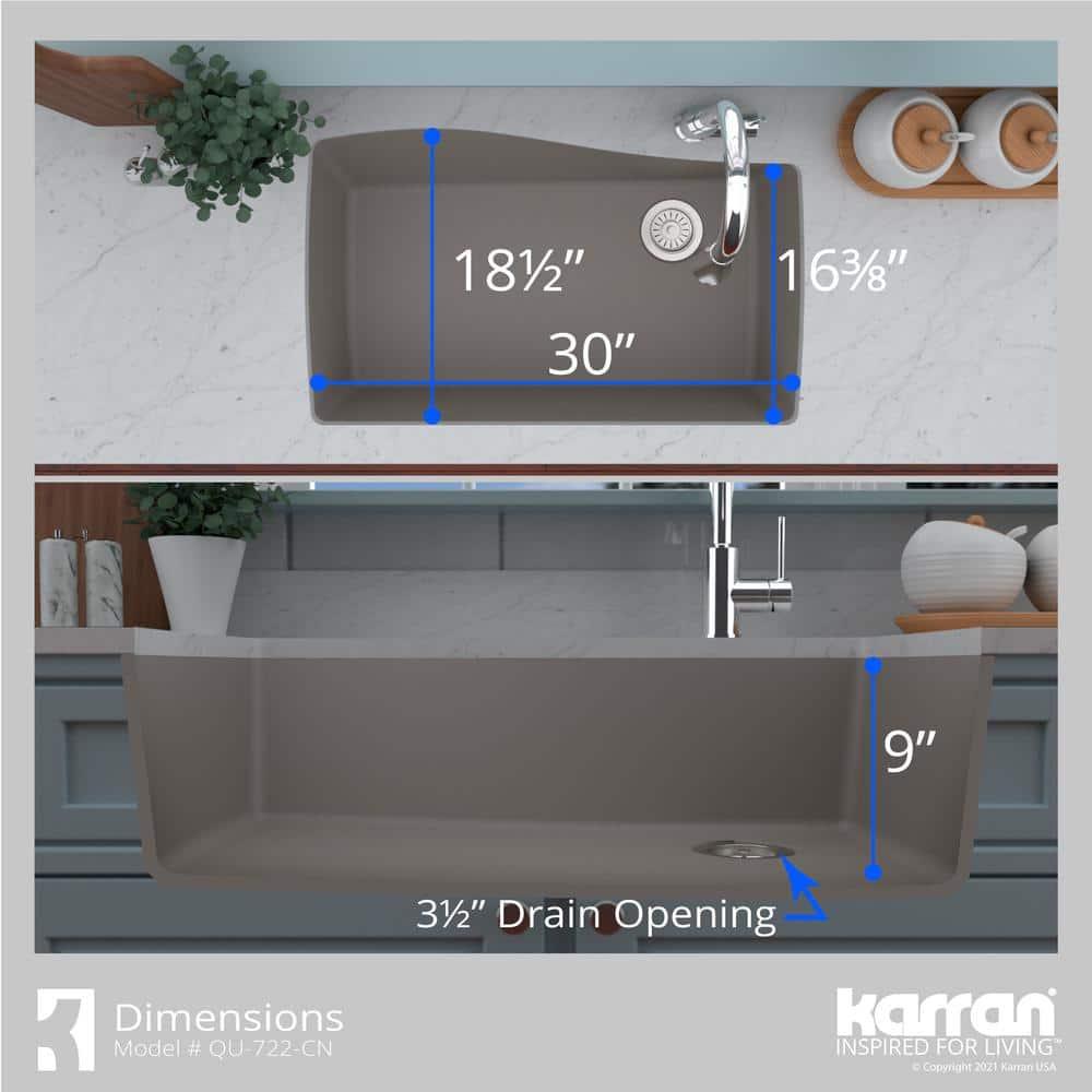 Karran Karran Quartz Composite 33-1/2'' X 21'' Single Bowl Undermount Kitchen Sink Kit QU-722-BR-PK1