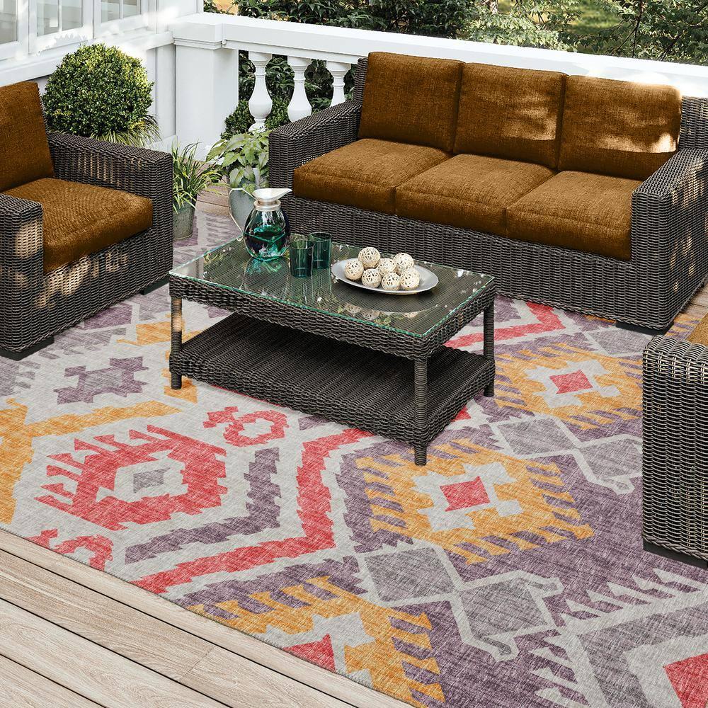 Addison Rugs Indoor/ Outdoor Addison Yuma Southwest Ikat Washable Area Rug 5' x 7'6" - Purple