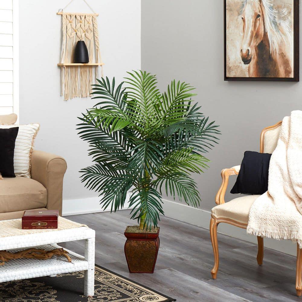Nearly Natural 4.5-ft Golden Cane Palm with Decorative Container