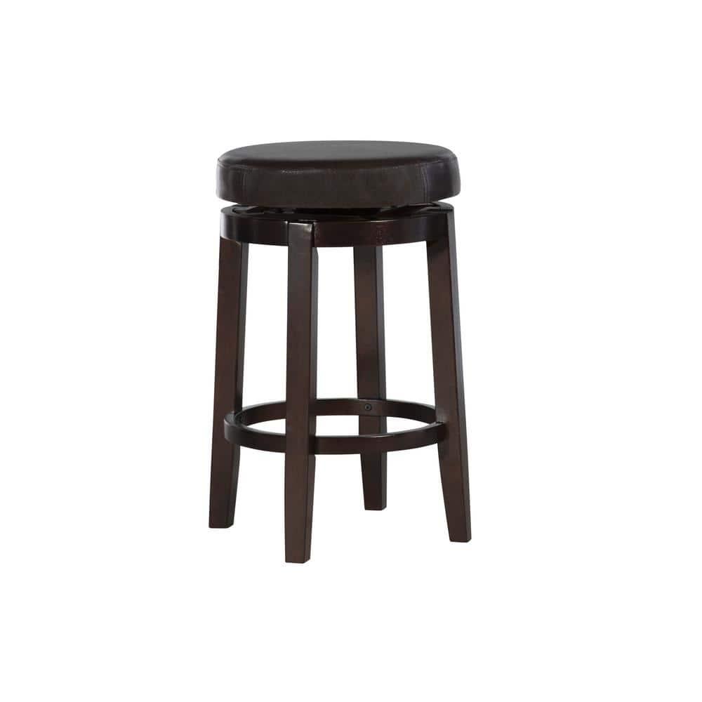 Linon Maya Faux Leather Swivel Backless Counter Height Barstool Brown: Upholstered, Wood Legs, 225 lbs Capacity