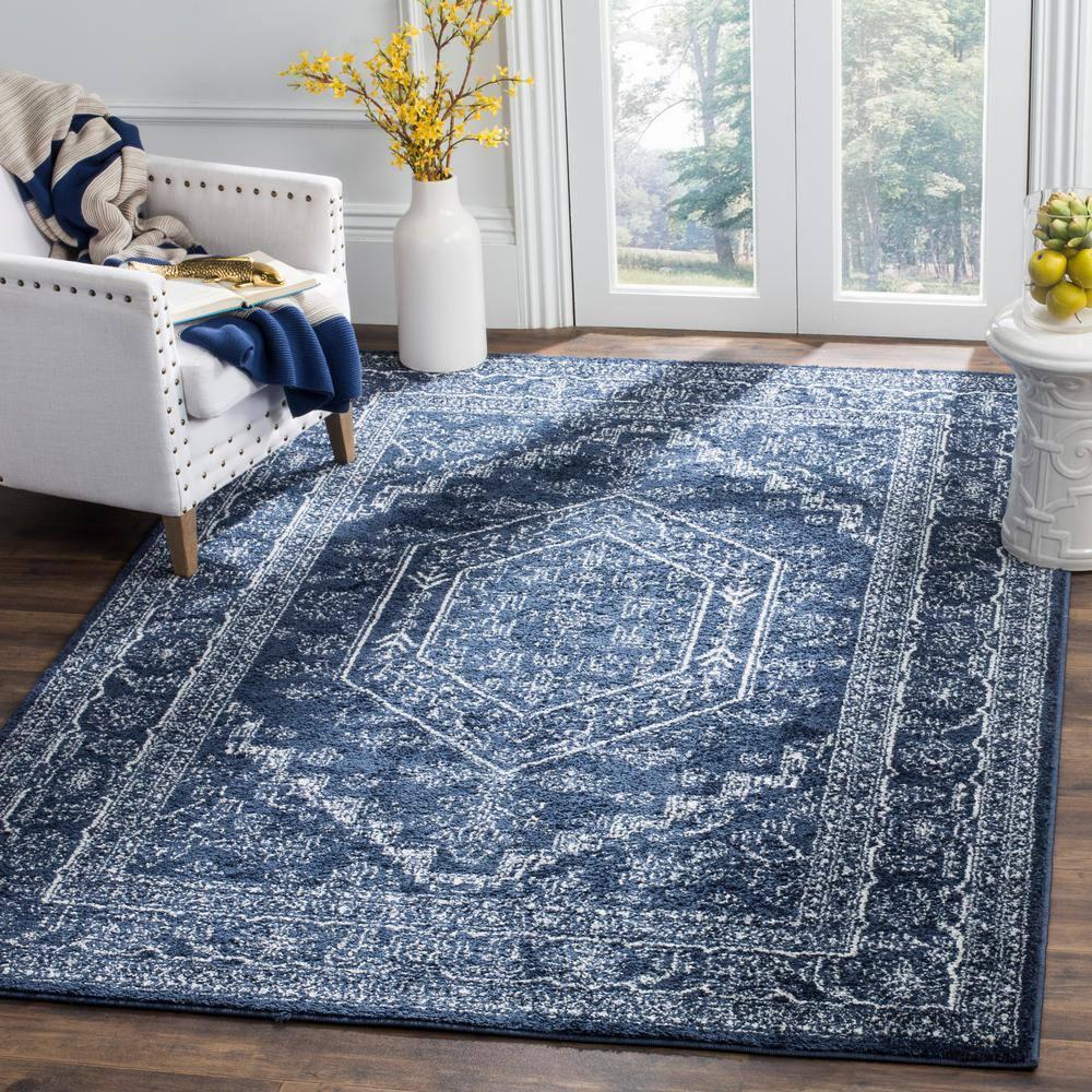 Adirondack ADR108 Power Loomed Area Rug - Navy/Ivory - 6'x6' - Safavieh.