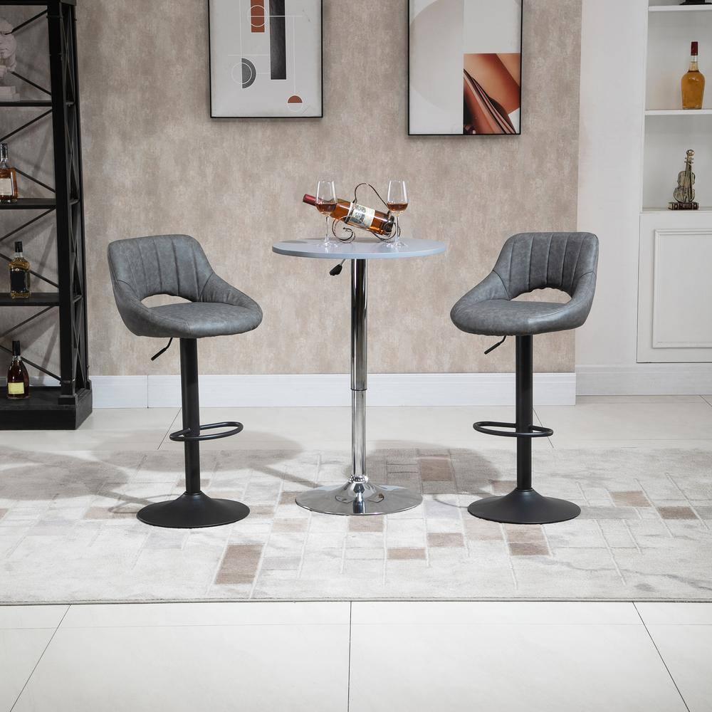 HOMCOM Modern Bar Stools Set of 2 Swivel Bar Height Barstools Chairs with Adjustable Height, Round Heavy Metal Base, and Footrest, Gray