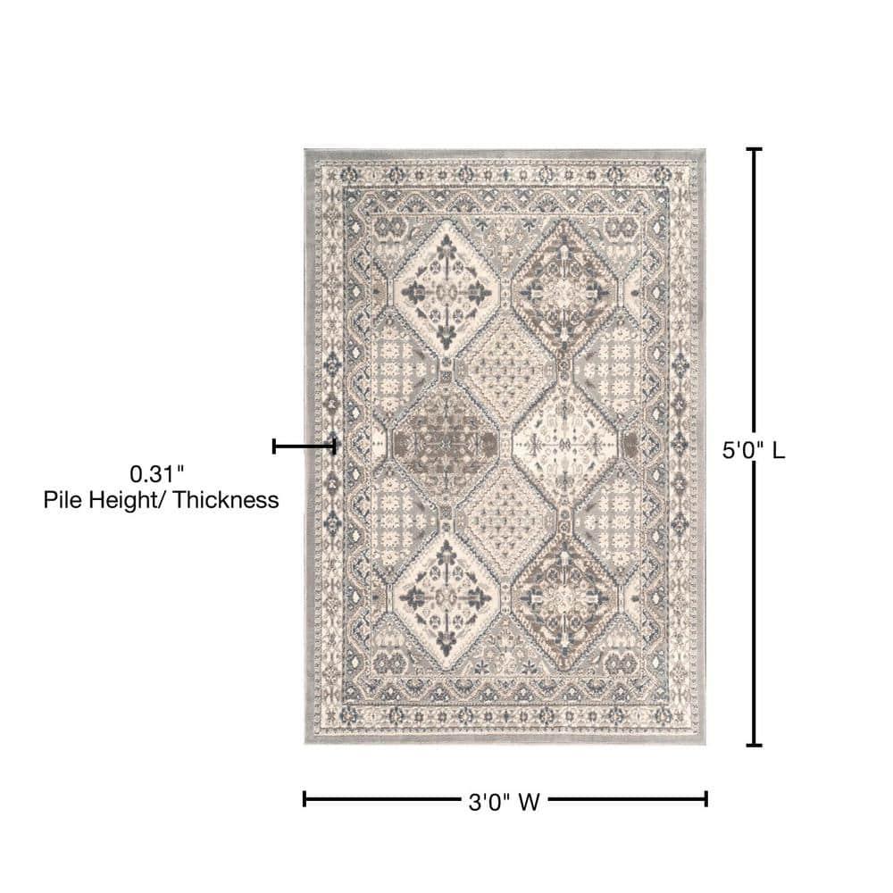 Nuloom 3x5 Becca Tiled Indoor Area Rug, Taupe, Faded Transitional Design, Stain Resistant, Bedroom, Living Room, Kitchen