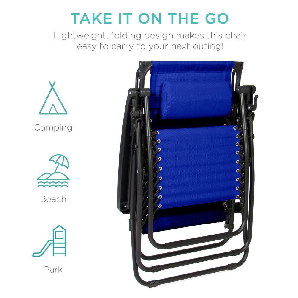 Best Choice Products Folding Zero Gravity Recliner Patio Lounge Chair w/ Canopy Shade, Headrest, Tray - Cobalt Blue