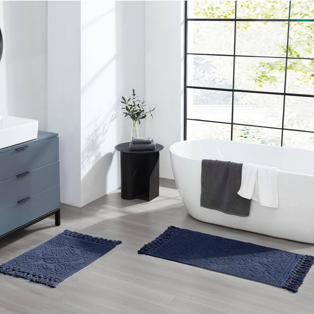 Jean Pierre Ricardo Cotton Fringe 2-Piece Bath Rug Set, Indigo