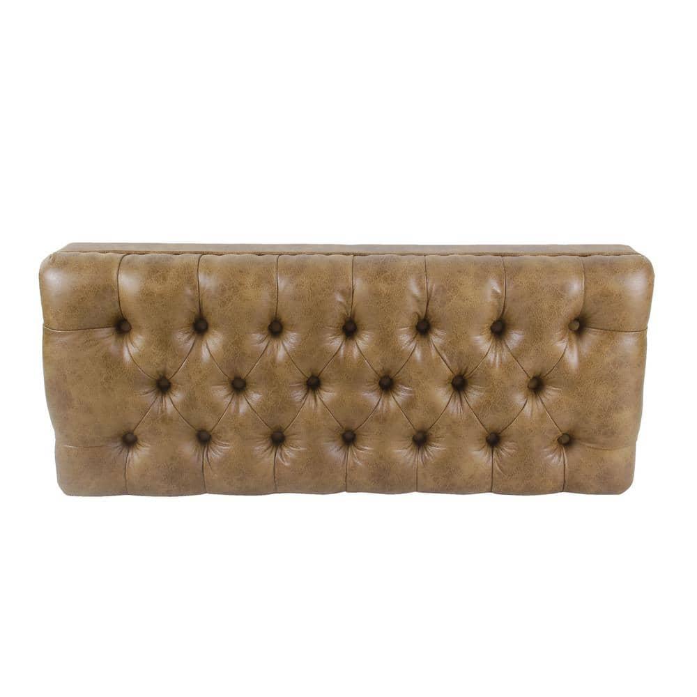 Classic Tufted Medium Bench Vegan Leather Light Brown - HomePop: Upholstered Ottoman, Entryway Seating
