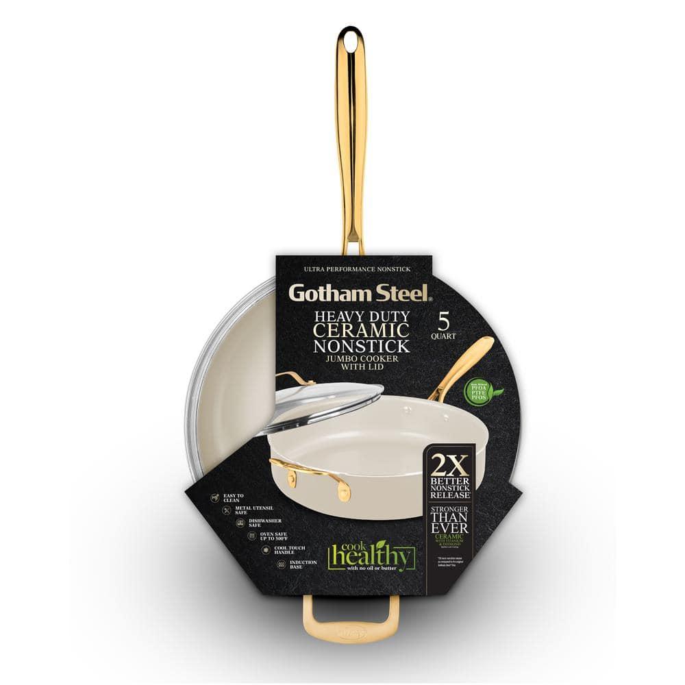 Gotham Steel Gotham Steel Naturals Cream Ultra Nonstick Ceramic 5.5 Qt Jumbo Cooker Pan with Lid