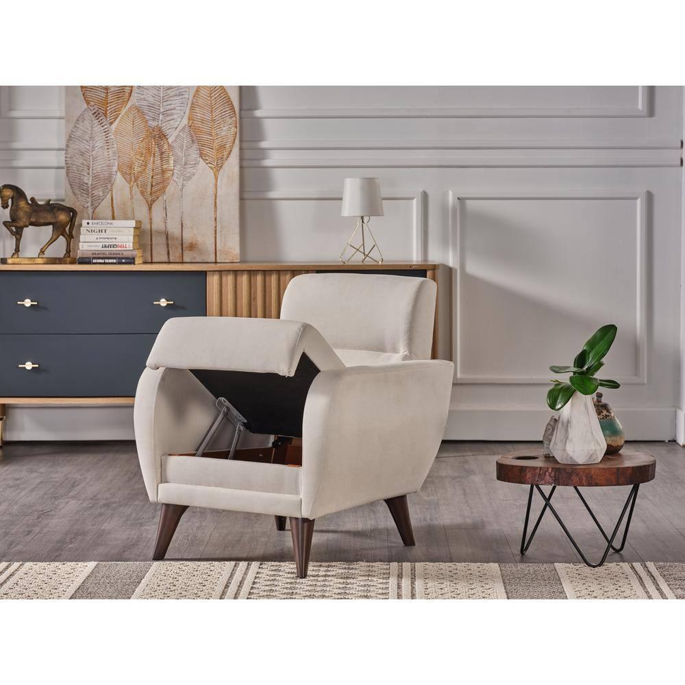Lugano Mid-Century Modern Beige Accent Chair with Storage
