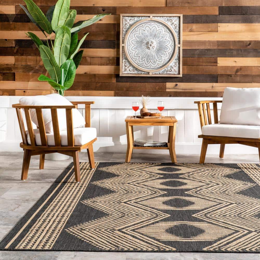 nuLOOM 5' x 8' Outdoor Geometric Area Rug, Stain Resistant, Weather Resistant, High Traffic, Patio, Balcony, Outside, Ranya Dark Grey