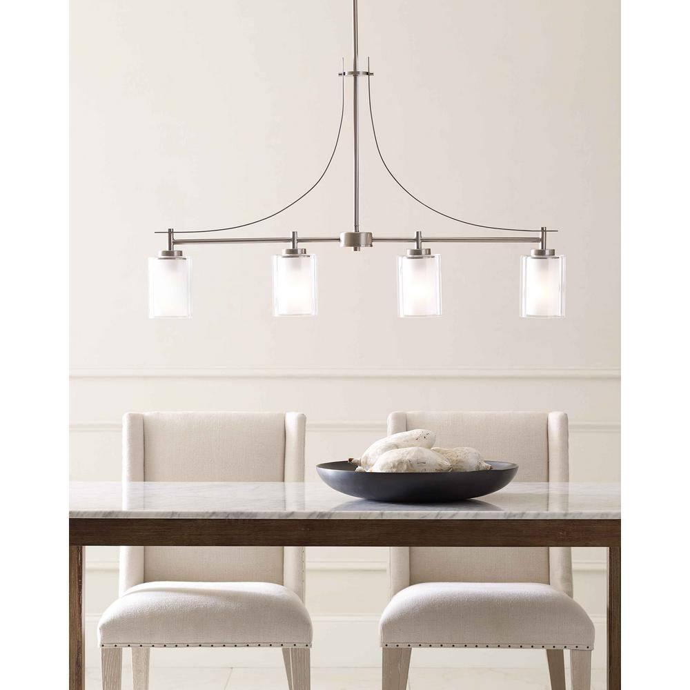 Elmwood Park 4-Light Brushed Nickel Hanging Dining Room Island Pendant with Satin Etched Glass Shades