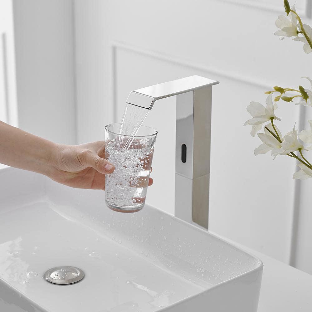 BWE DC Automatic Sensor Touchless Vessel Sink Faucet Single Hole Bathroom Faucet with Pop Up Drain